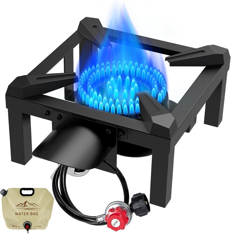 BestFire Propane Burner,100,000 BTUs High Pressure Single Propane Stove with 4.1ft Adjustable Hose with Regulator,Gas Stove for Outdoor Cooking, Turkey Fry, Seafood Boil - Image 1